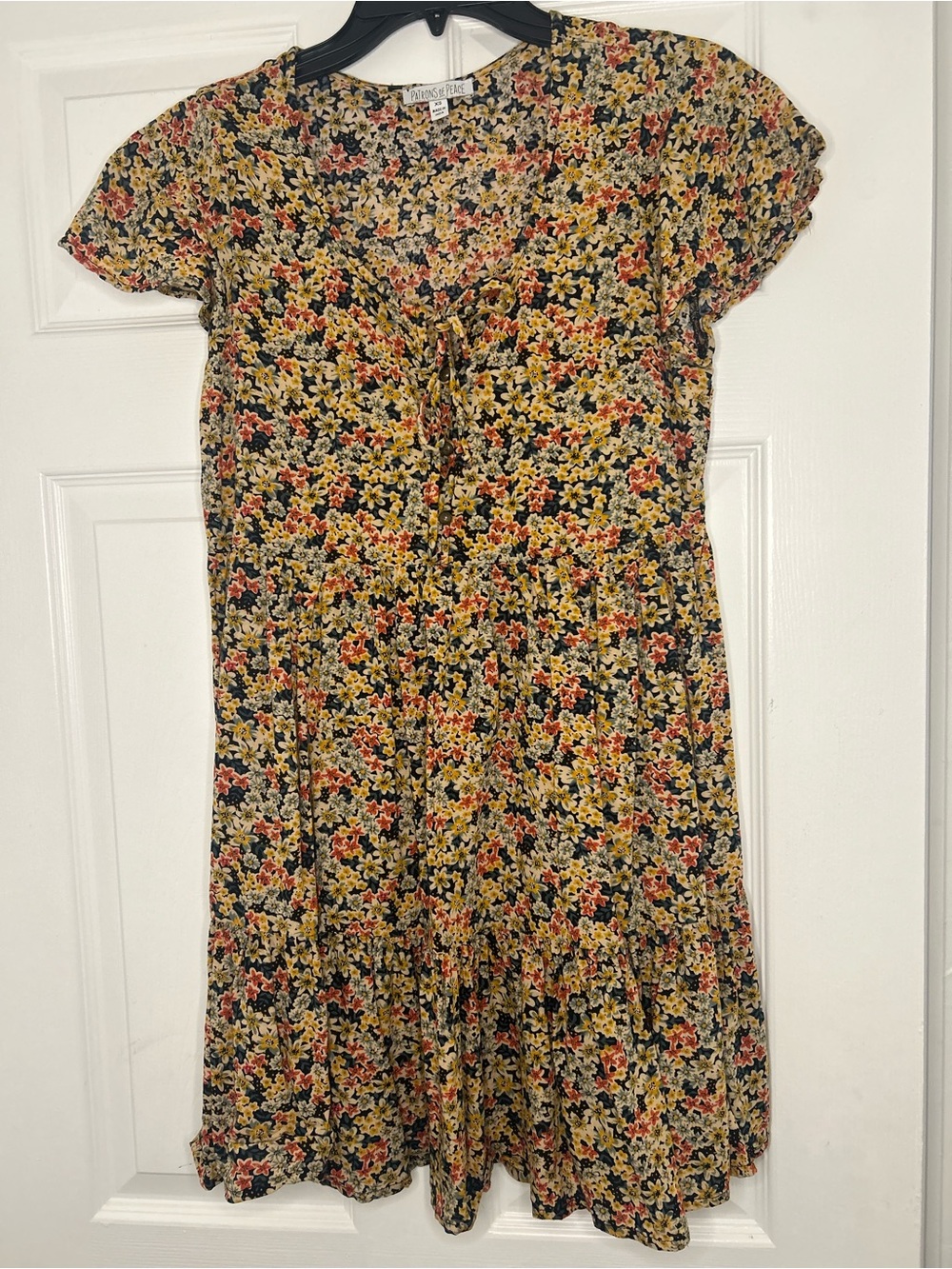 Patrons of Peace Yellow and Black Floral Midi Dress